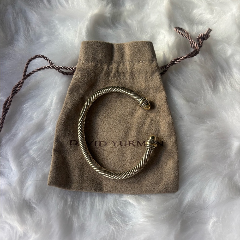 David Yurman Silver and Gold Classic Cable Bracelet with Dust Bag